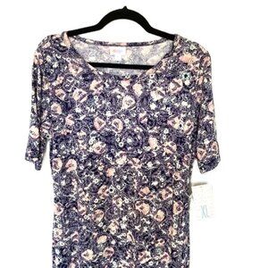 LuLaRoe Julia Sheath Pencil Dress 2XL Purple Geometric Floral Print Stretch
